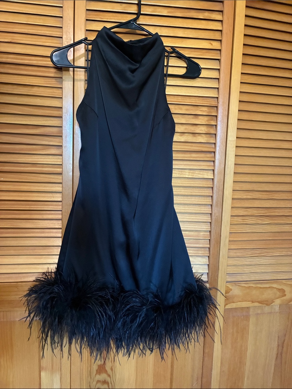 Amanda Uprichard Black Backless Feather-Hem Mini Dress